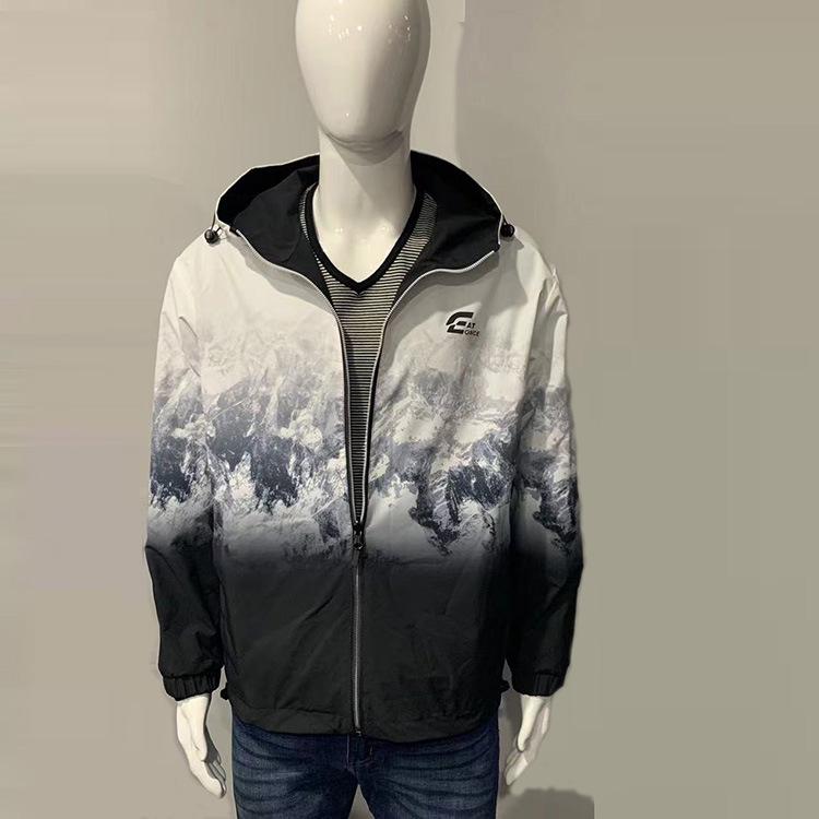 Herren Wendejacke mit Farbverlauf-Landschaftsdruck und Kapuze