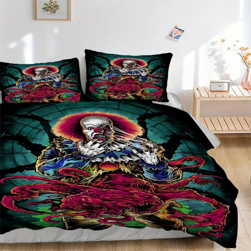 3pcs Horror It "Clown" Bedding Set, Soft Polyester Duvet Cover and Pillowcases Machine Washable Seasons all suitable 04