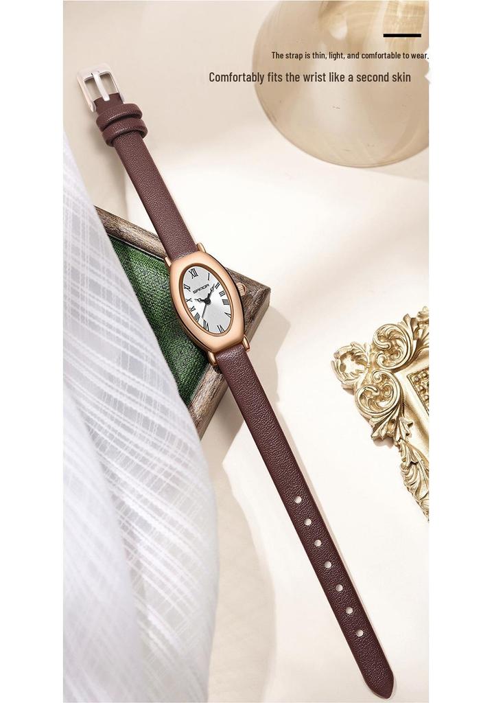 Sanda Gold Steel Band Women's Quartz Watch - Trendy, Waterproof, Simple Roman Dial, Leather Strap