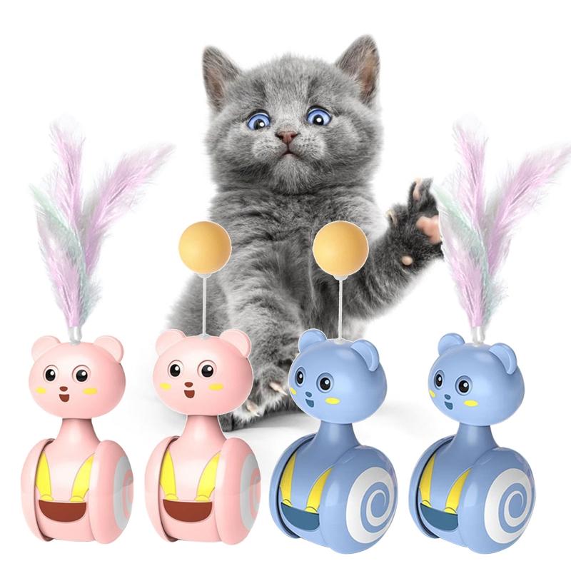 Interactive Cats Tumbler Toys with Feather or Ball Battery Powered Funny Chasing Roller Kitten Toy for Small Puppy