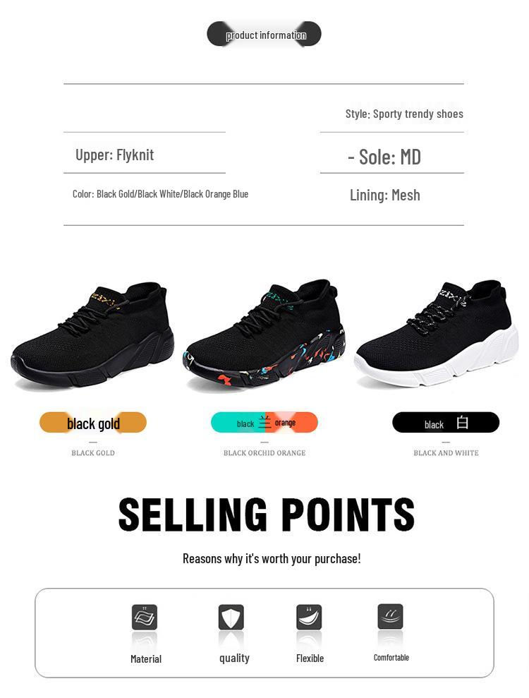 Sommerleichte Flyknit Socken-Schuhe für Paare: Atmungsaktiv, Übergröße, Dicke Sohle, Lässige Lauf-Sneaker für Herren