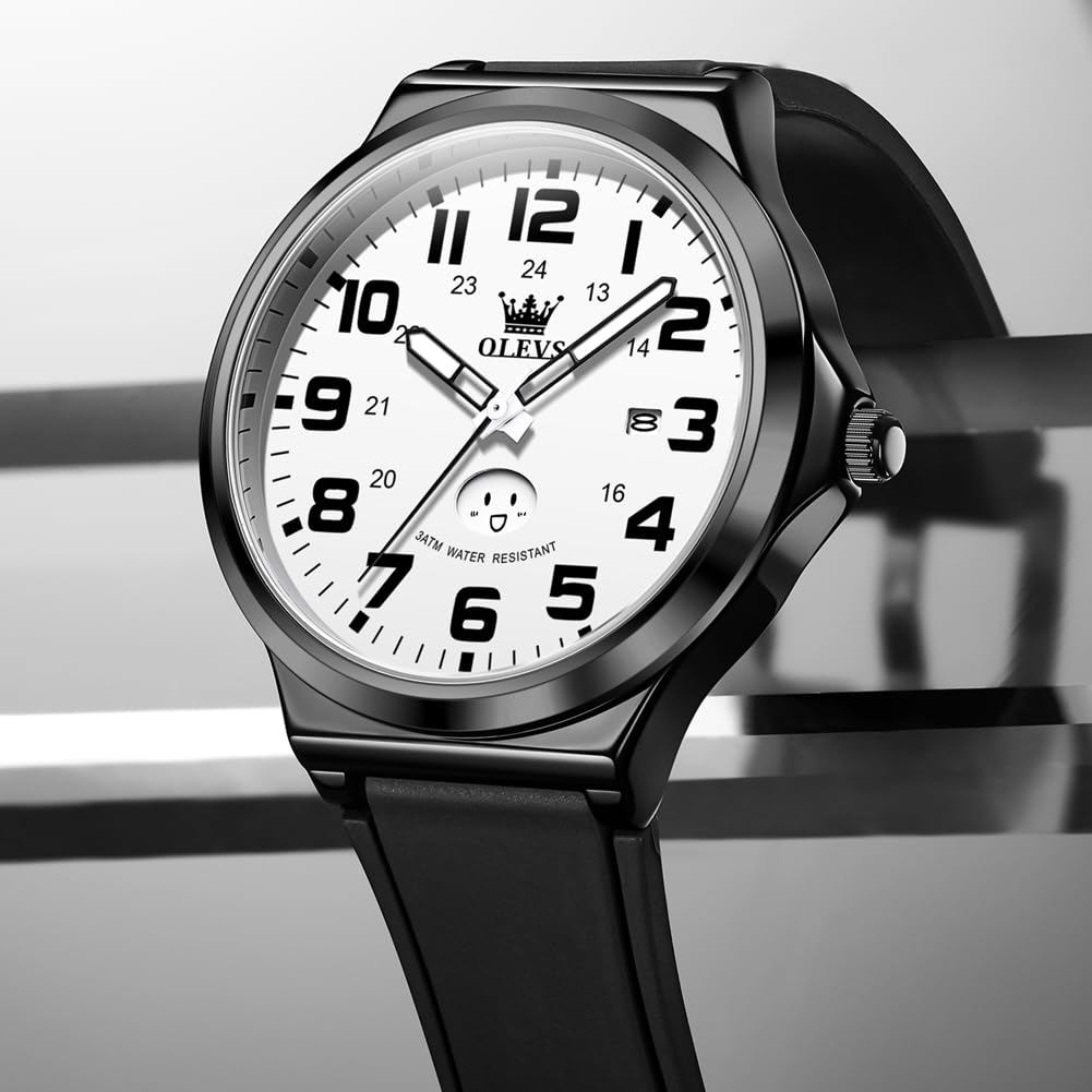 OLEVS Stylish Silicone Quartz Date for Men Men's Watch, Ultra-Thin Strap, Movement, Analog, Display,