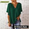 JPNTKY Women's Fashion Casual Solid Color Print Short Sleeve V Neck Blouses & Shirts