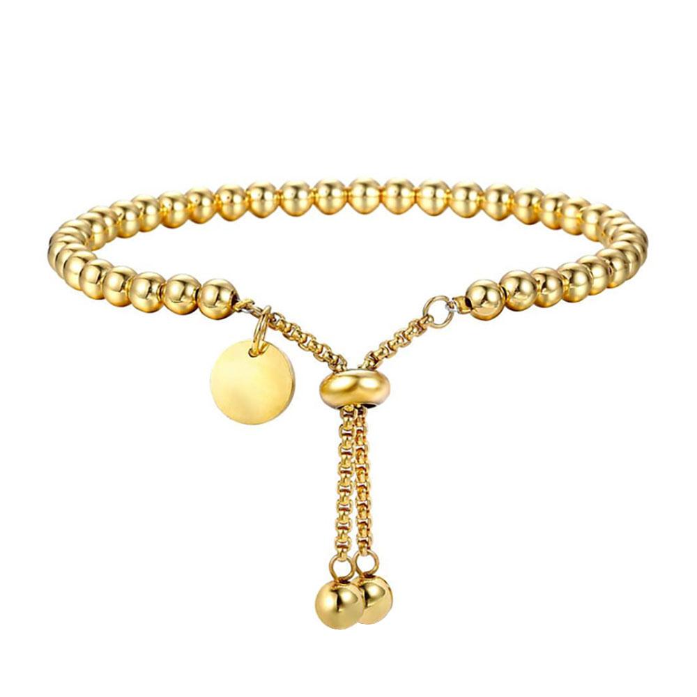 Fashion Stainless Steel Custom Bracelet Letter Tag Ball Beads Adjustable Women's Bracelet Jewelry