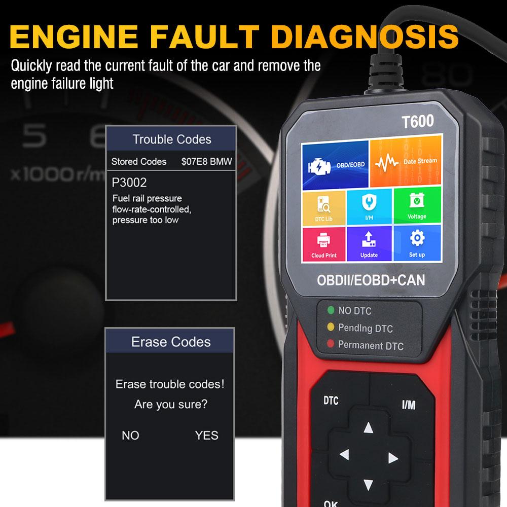 OBD2 Scanner T600 Oxygen Sensor Test Code Reader Support Cloud Print Professional Car Diagnostic Tool Automotive DTC Lookup