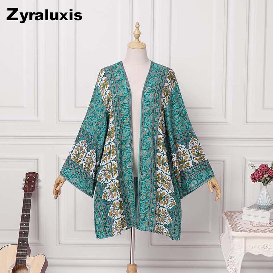 Oversized Boho Floral Print Flounce Shirt Women's Kimono Casual Beach Top Long Sleeve