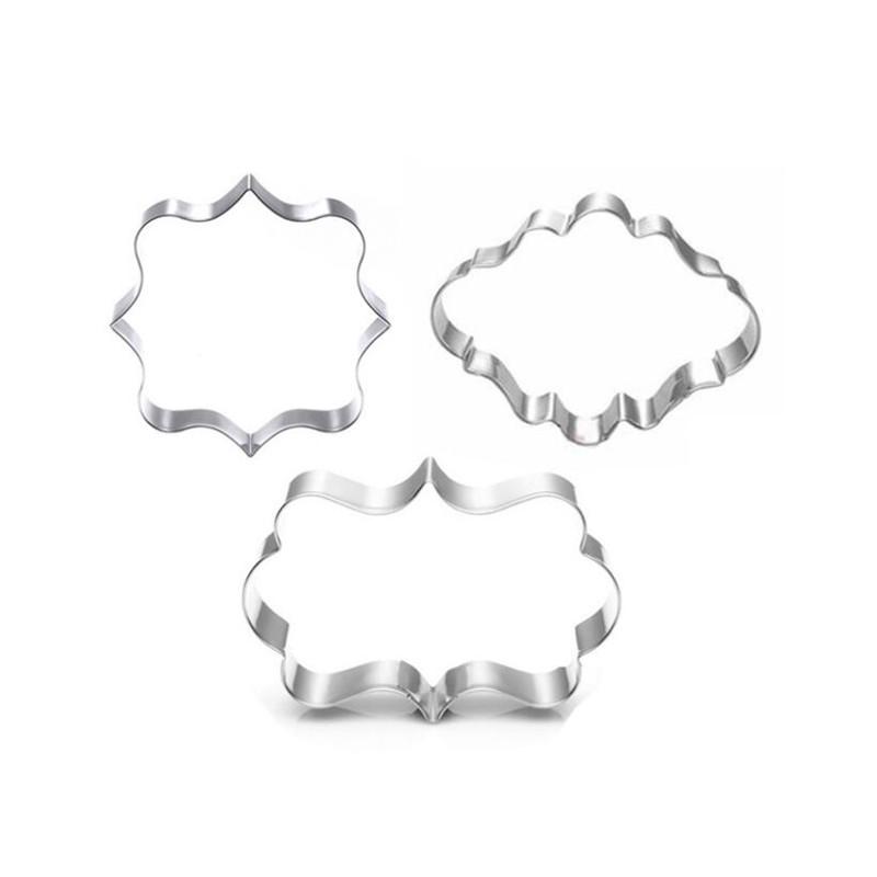 Sugar Biscuit Mold 3Pcs Plaque Cutter Cookies Frame DIY Cake Oval Square Rectangle Fancy Stainless Cookie Mold Stamp Pastry Tool