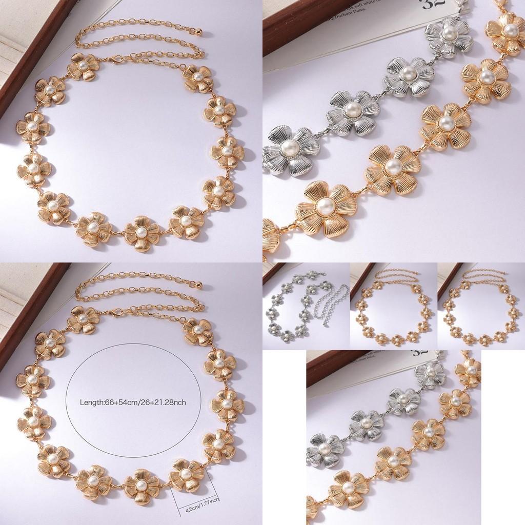 Vintage Metall Hüftkette Für Damen Mit Perlenverzierungen Und Geschnitztem Blumendetail