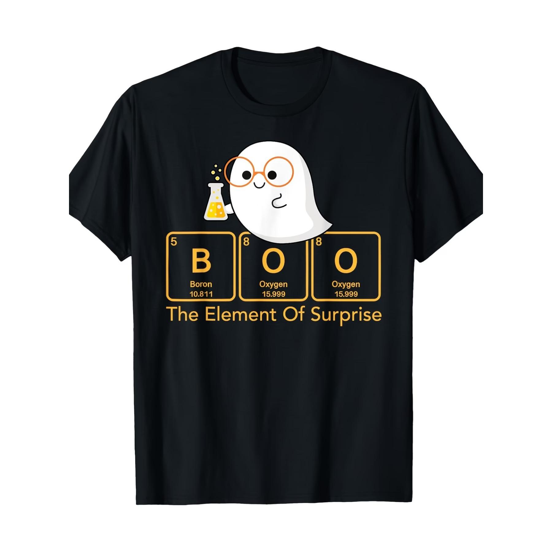 

Men s Chemistry Boo T-Shirt - Short Sleeve Round Neck Casual Tee with Periodic Table Elements Graphic - Spooky Science Humor Apparel for Adults XXL