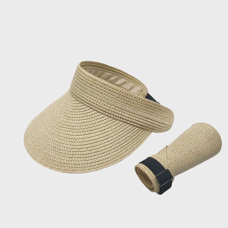 Straw Sunscreen Hat Women's Summer Vacation Empty Top Straw Hat Rollable Large Brim Uv Protection Sunshade Hat