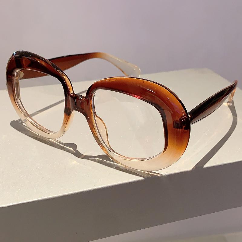 KAMMPT New Oval Eyeglasses Candy Color Oversized Fashion Vintage for Women Trendy Brand Design Non-prescription Eyewear