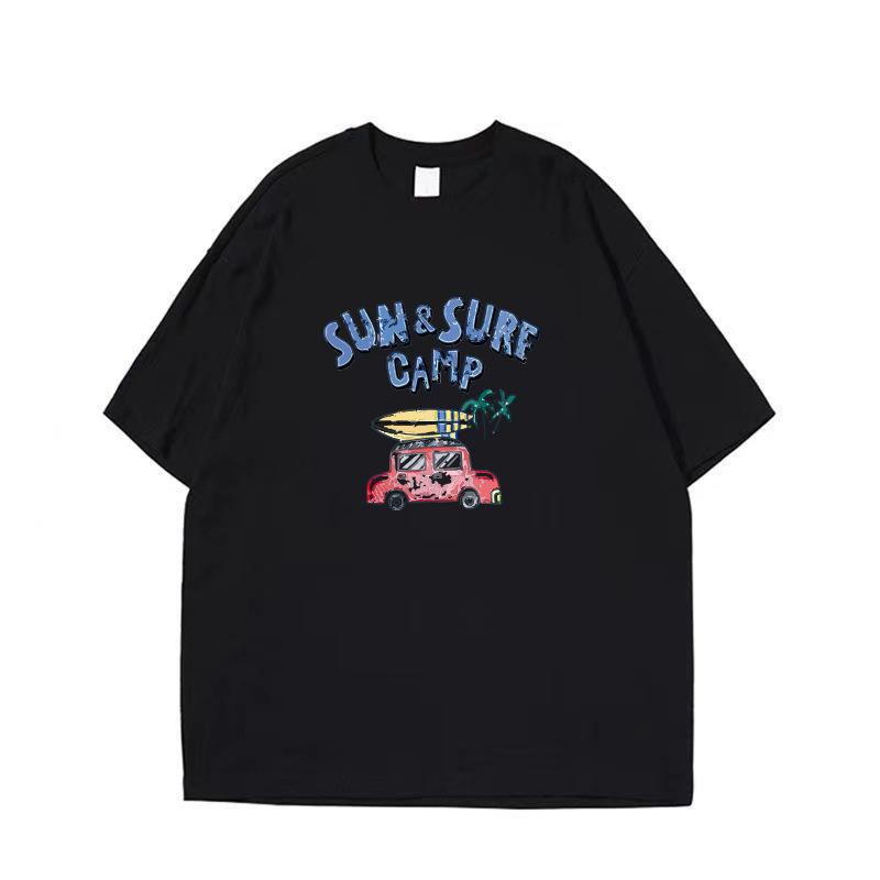 Cotton Men's Round Collar T-shirt Drop-Shoulder Five-Quarter Sleeve Loose Plus Size Trend All-Match Top