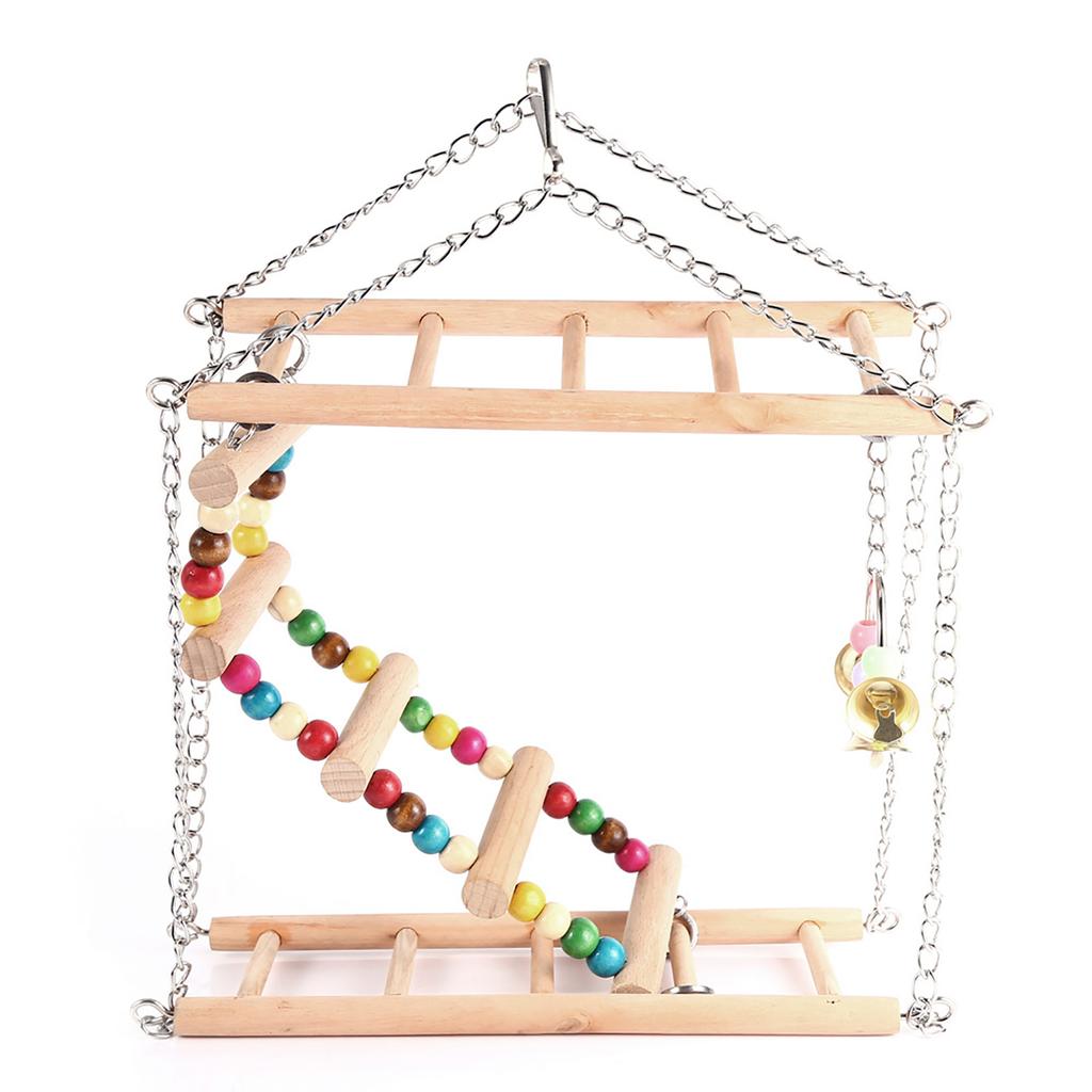 Pet Hanging Ladder Bridge Steps Stairs Climbing Swing Double Layer Wood Hamster Parrot Cage Toy