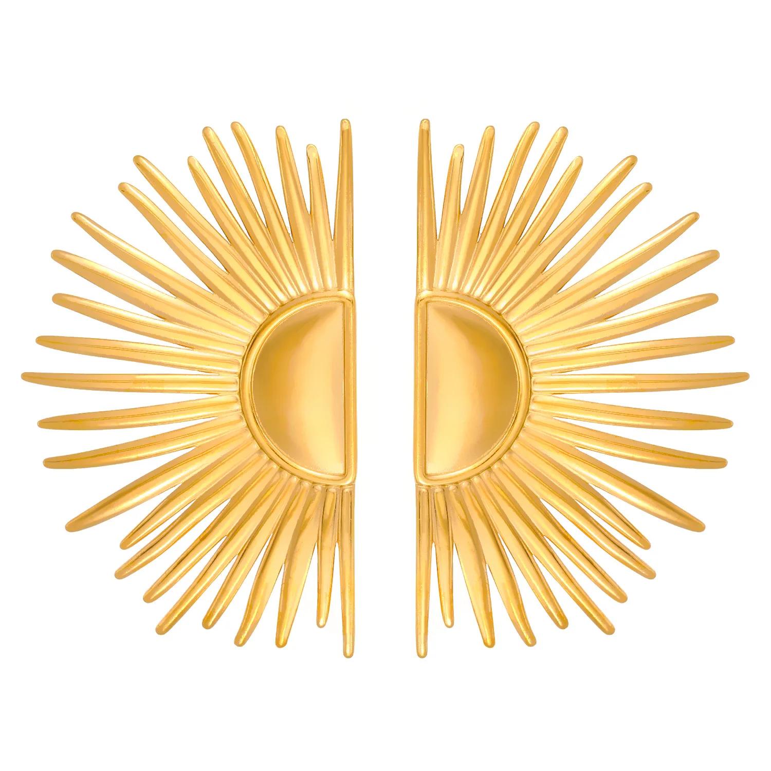 

2024 Новая Мода Серьги-пусеты в форме веера Нержавеющая сталь Высокое качество Серьги для женщин Личность Золотой цвет Панк Циркон