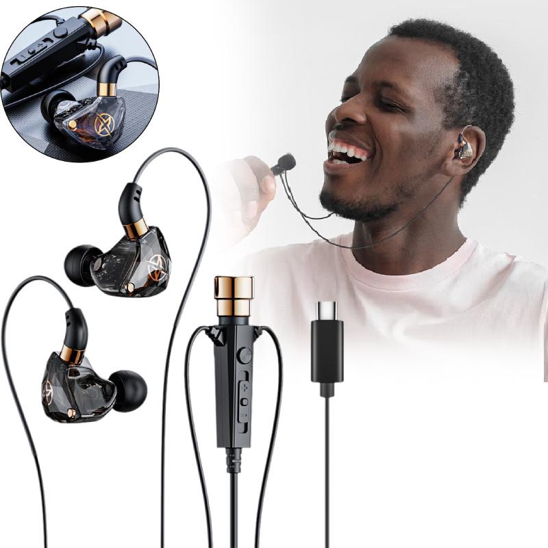 Earphones Ear In Noise Canceling Dynamic Hd Mic Recording Singing Wired C Type