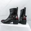 Winter Brand Designer New Pointed Toe Patent Leather Chelsea  Ankle Boot For Men High Tops Monk Strap Punk Rivet Cuban Shoes