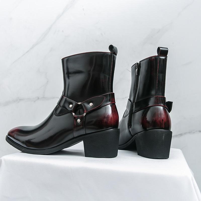 Winter Brand Designer New Pointed Toe Patent Leather Chelsea  Ankle Boot For Men High Tops Monk Strap Punk Rivet Cuban Shoes