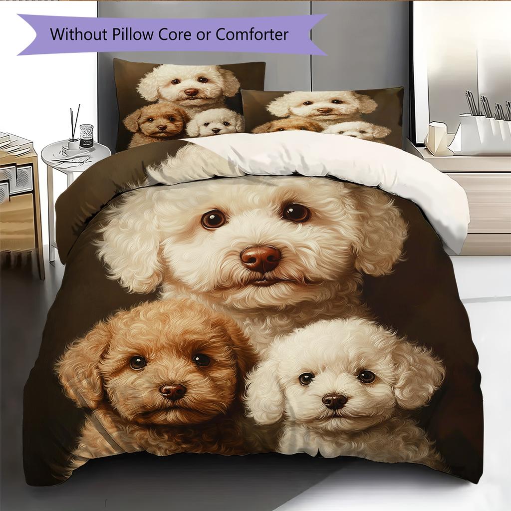 Schwarzes Bichon-Muster Bettwäsche Heimdekoration Geburtstagsgeschenk (1 Bettbezug + 2 Kissenbezüge, ohne Füllung)