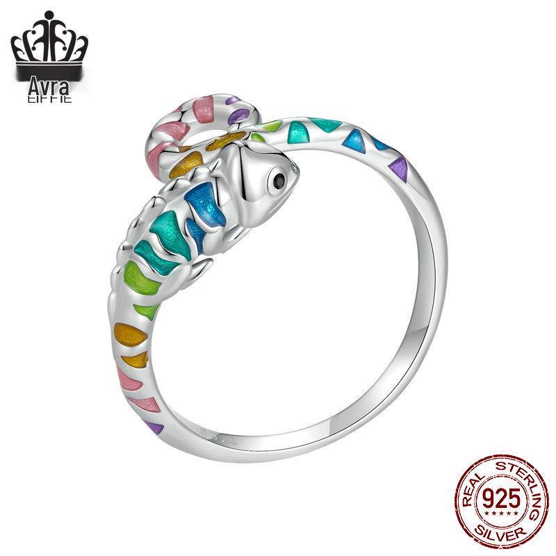 Aifle Sterling Silver Chameleon Adjustable Open Ring for Women