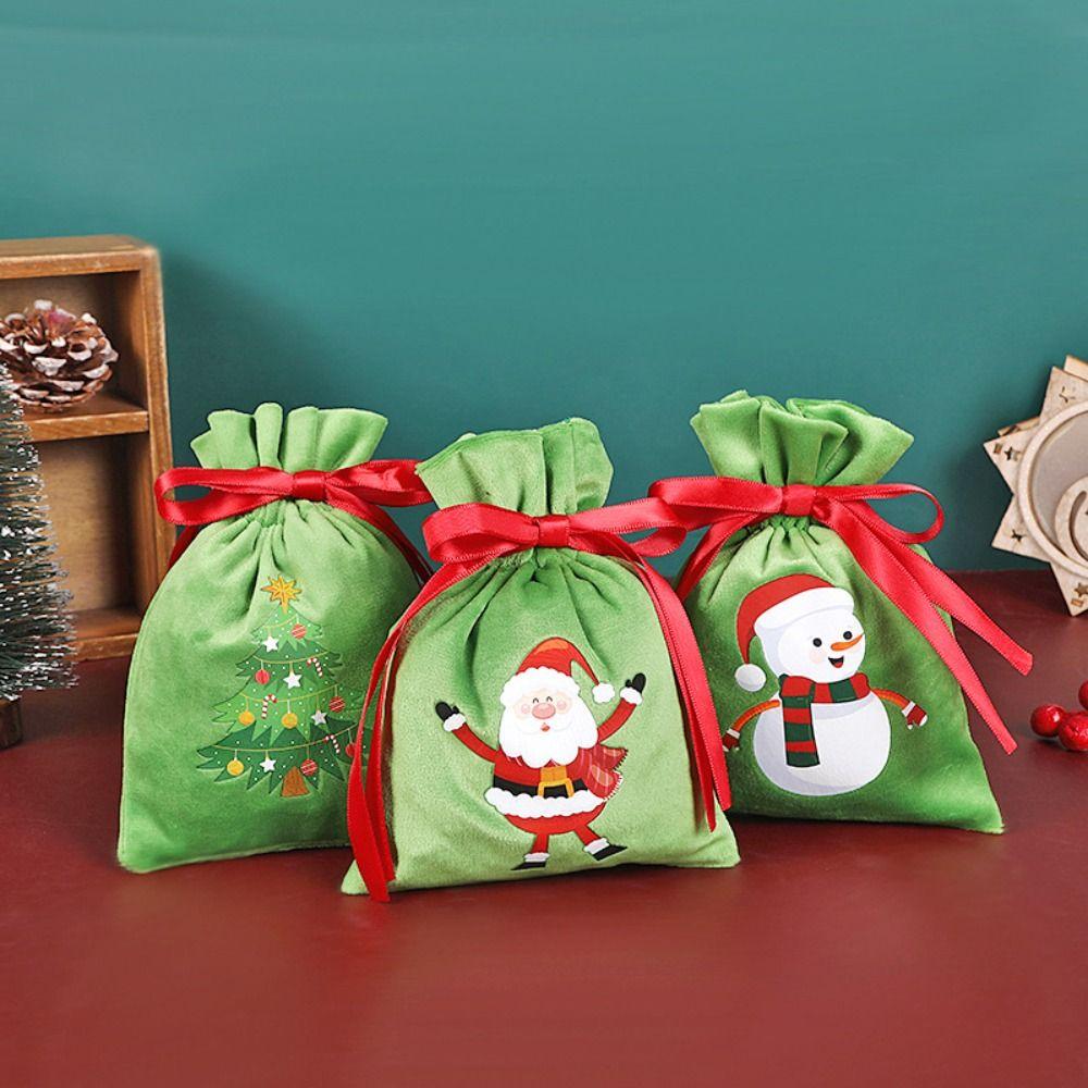 4PCS Portable Packing Bags Drawstring Bags Merry Christmas Xmas Decoration Christmas Candy Bag Candy Storage Bags Party Supplies