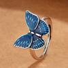 Blue Enamel Butterfly Ring Female Titanium Steel Design Sense Fashion Open Adjustable Creative Finger Ring 
