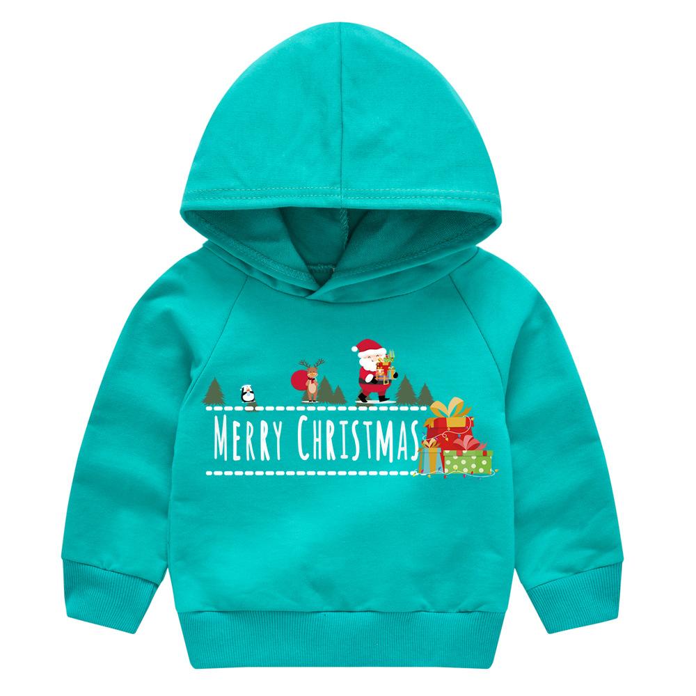 Christmas New Year Cartoon Spring and Fall Children's Printed Hooded Sweater Boys and Girls Casual Tops with Hoodie