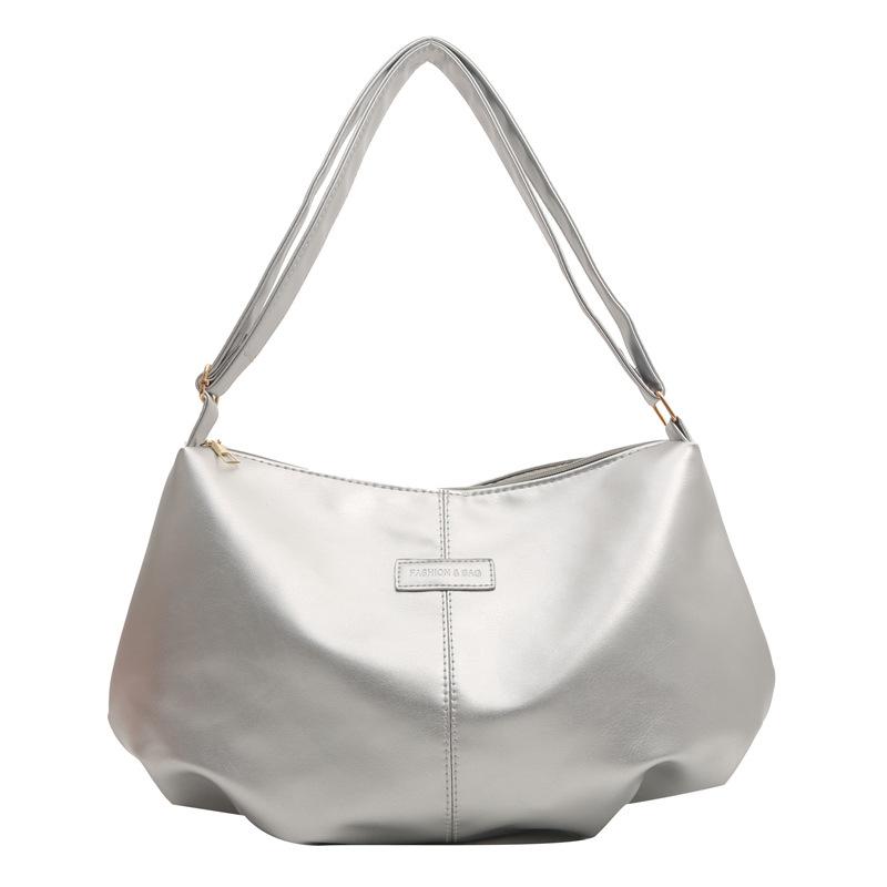 

Large capacity fashionable texture soft surface tote bag 2024 spring solid color foreign style casual dumplings shoulder messenger bag
