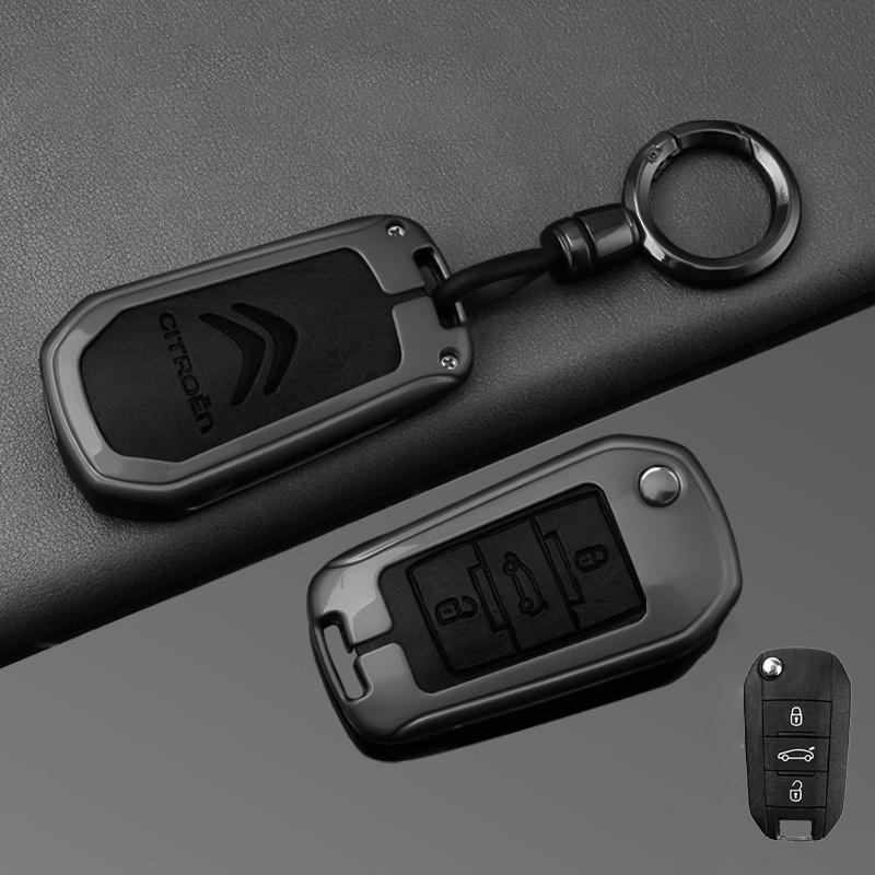 DBGO4 Leather Zinc Alloy Car Flip Key Case Cover Holder Shell Kerring For Citroen C3 C4 CACTUS C6 C8 Auto Key Protector Accessories
