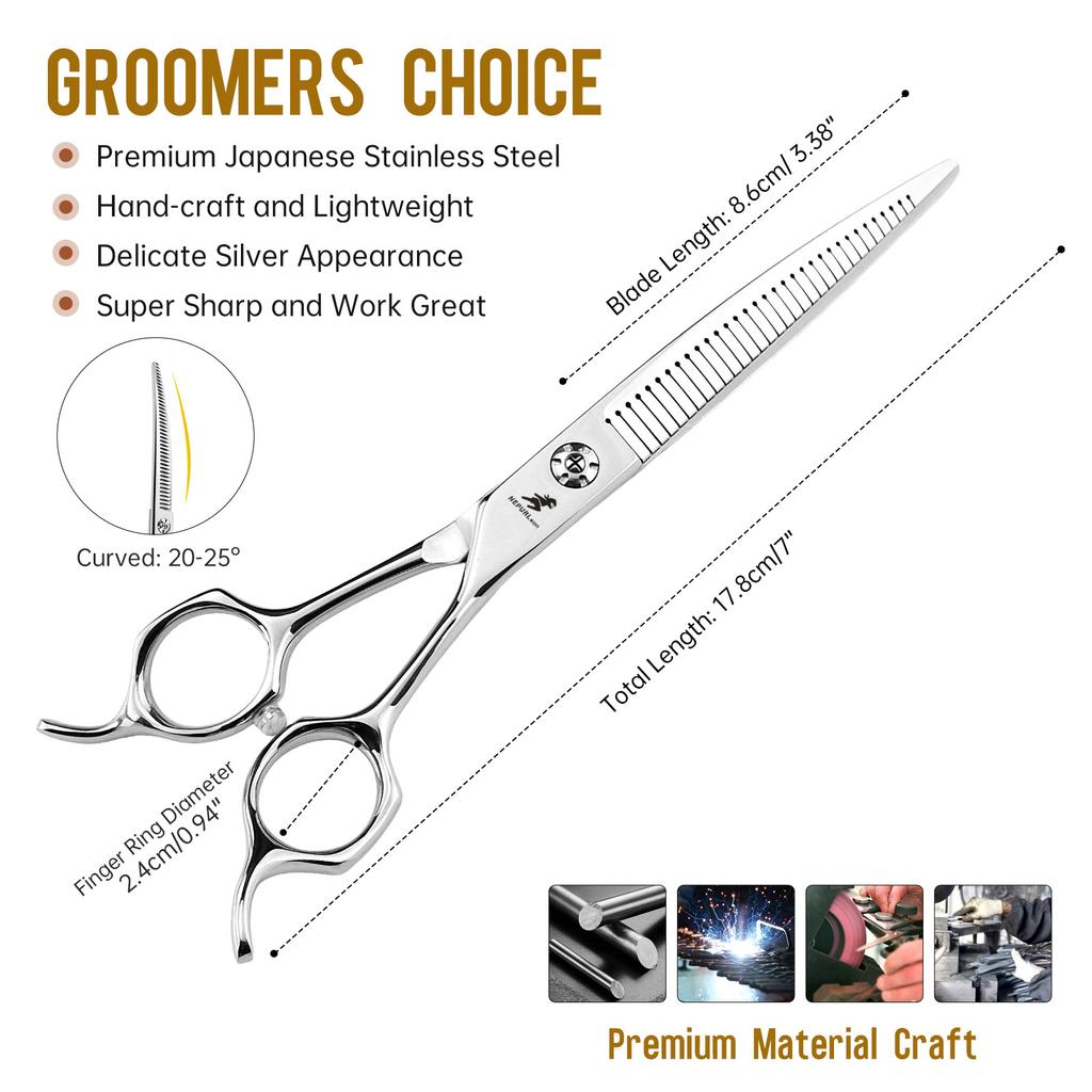 7.5-Inch Curved Magic Tooth Scissors, Pet Trimming Scissors, Thin Scissors, Professional-Grade Pet Division Special