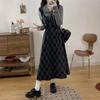 Plus Size Plaid Two-Piece Look Dress - Spring 2026 Slimming Long-Sleeved Waist-Cinched Skirt for Women