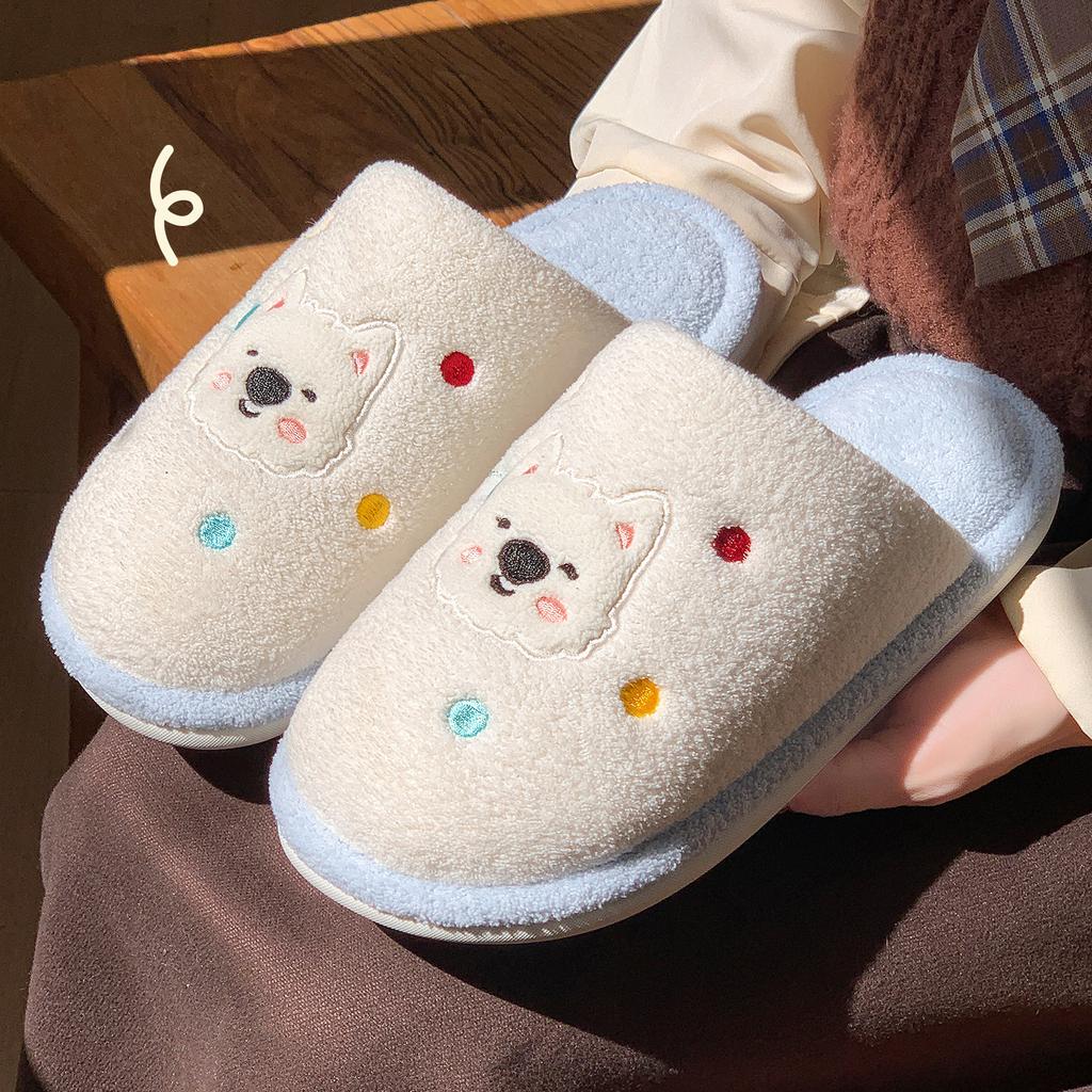 Thickened thermal cotton slippers Winter home 2025 new home indoor couple antibacterial plush slippers