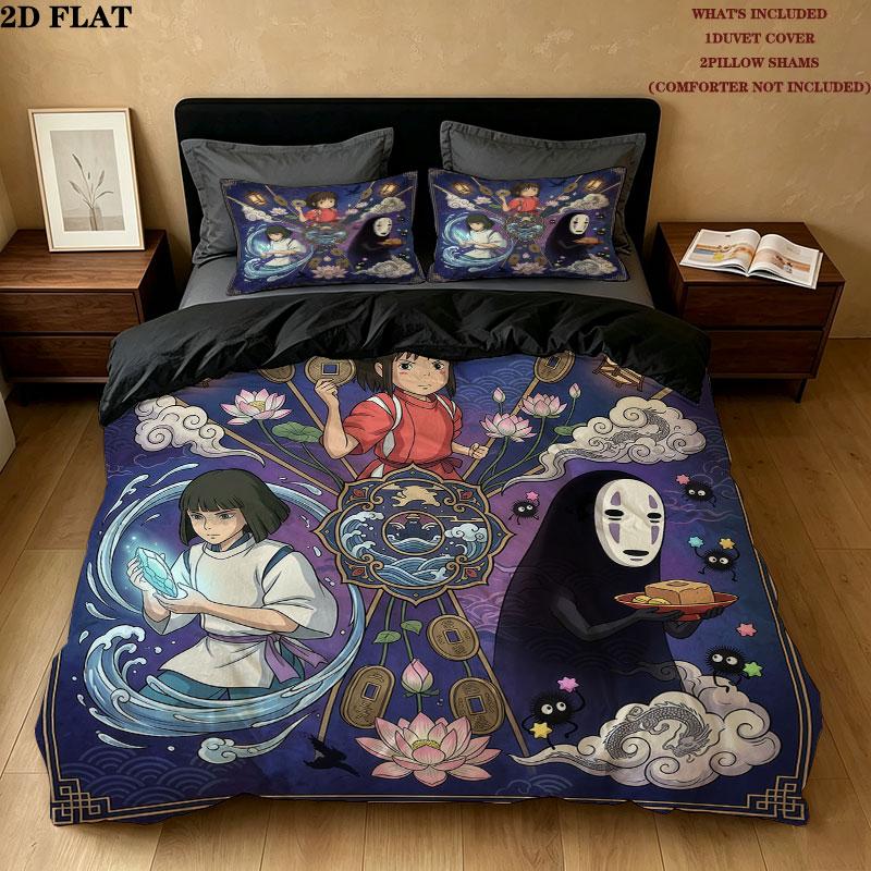Away Pattern Bedding Quilt Set Quilt Cover Pillowcase Home Birthday Gift(1 * duvet cover + 2 * pillowcase, without core)