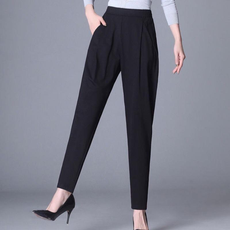 High End Haren Pants Women's New Summer Elasticized High-waisted Loose Slimming Pants Children Black Versatile Hanging Mom Pants