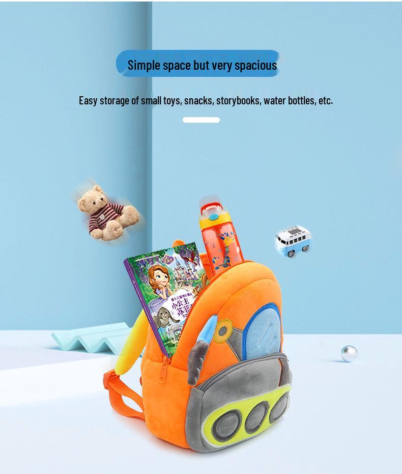 Cute Cartoon Excavator and Dump Truck Plush Backpack for Kids