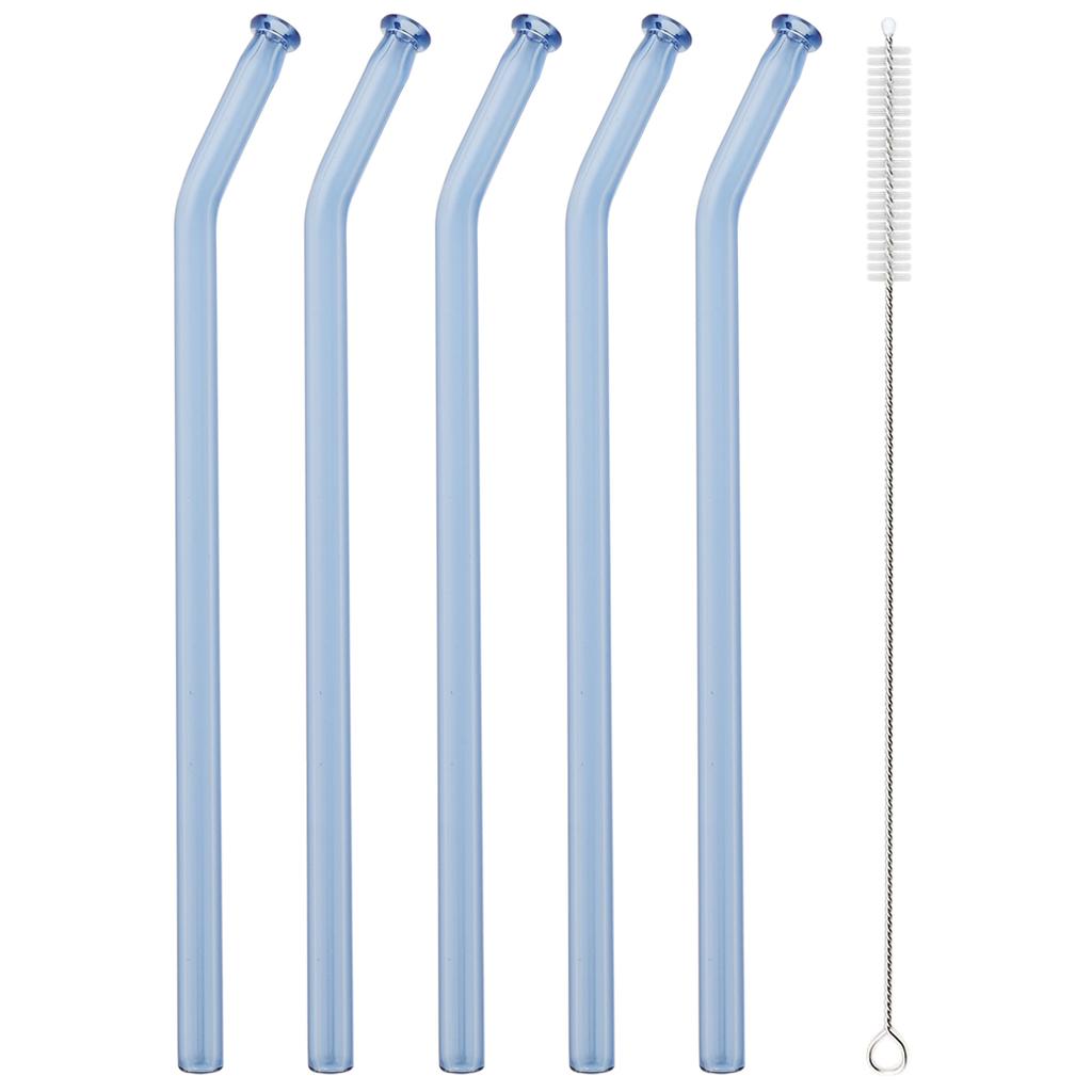 5pcs High Borosilicate Glass Straw Sets Reusable Bent Glass Straw Milk Tea Juice Cocktail Straw with Brush Party Bar Accessories