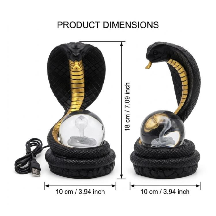 Cabinet Display Snake Figure Lamp with Globe Light Center, USB Cable, and Button Control for Desk or Shelf Use