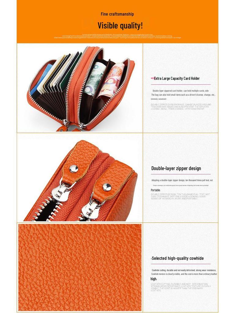 Anti-Magnetic RFID Cowhide Accordion Card & Coin Holder - Korean Style