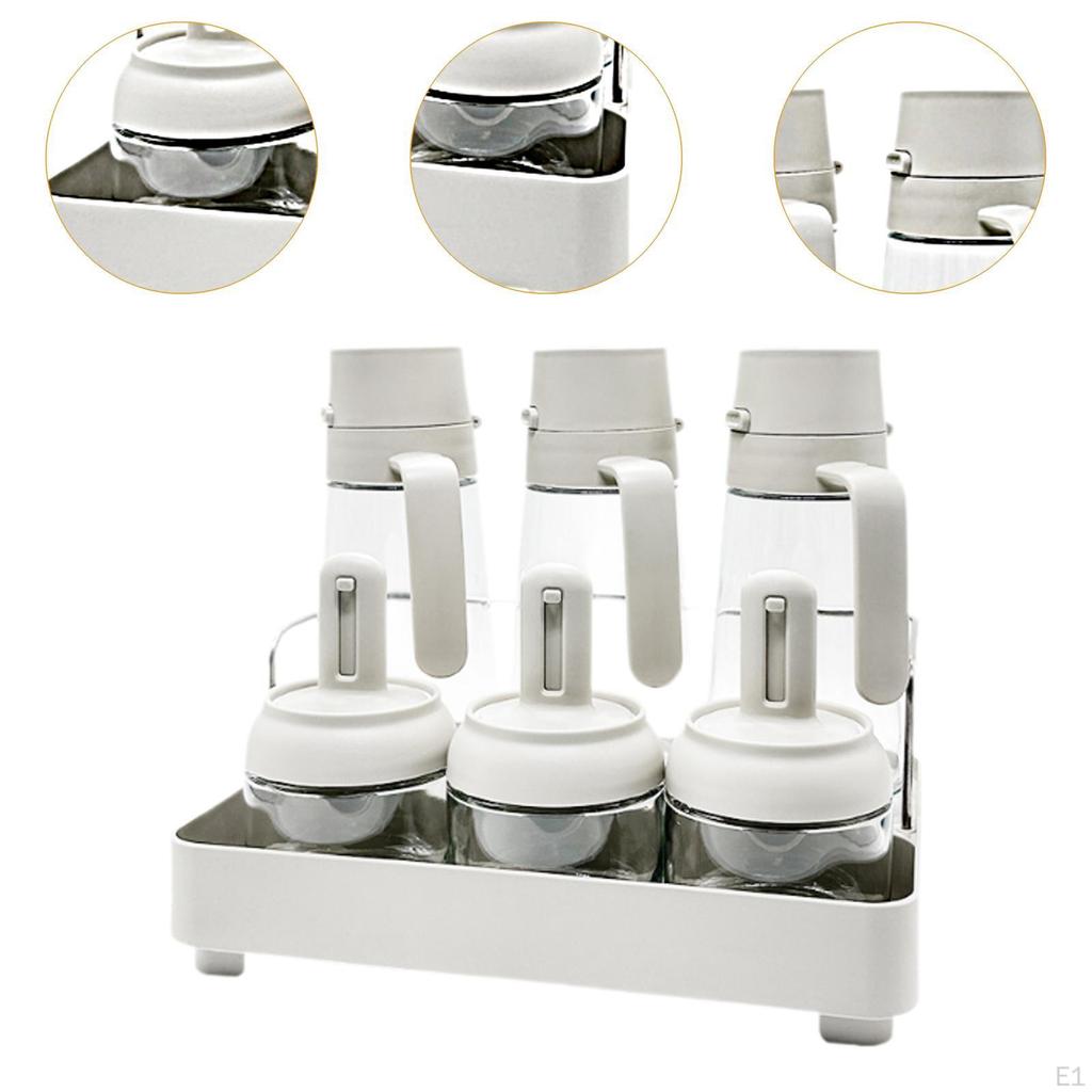 Spice Jars with Spoon Glass Seasoning Soy Sauce Dispenser Base Condiment Pot for