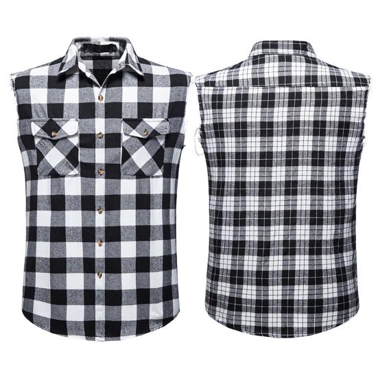 Shirt Vest Fashion Sleeveless 3D Cutting Casual Vest Men Plaid Print Waistcoat Top Men Vest Male Clothing