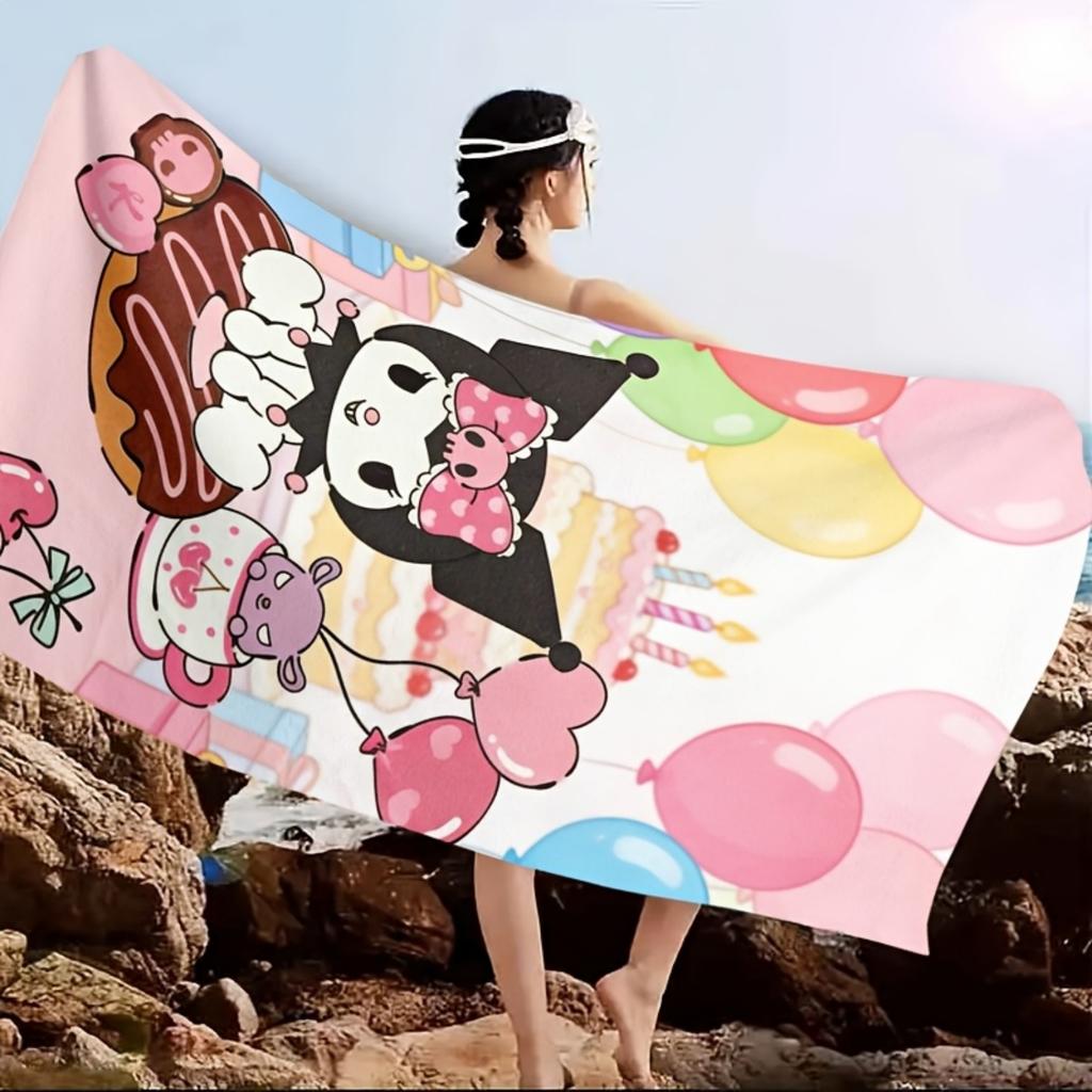 1pc Sanrio Kuromi Towel - Quick-Dry Cute Anime Character Beach & Bath Towel Suitable for Yoga, Travel, Swimming, Camping