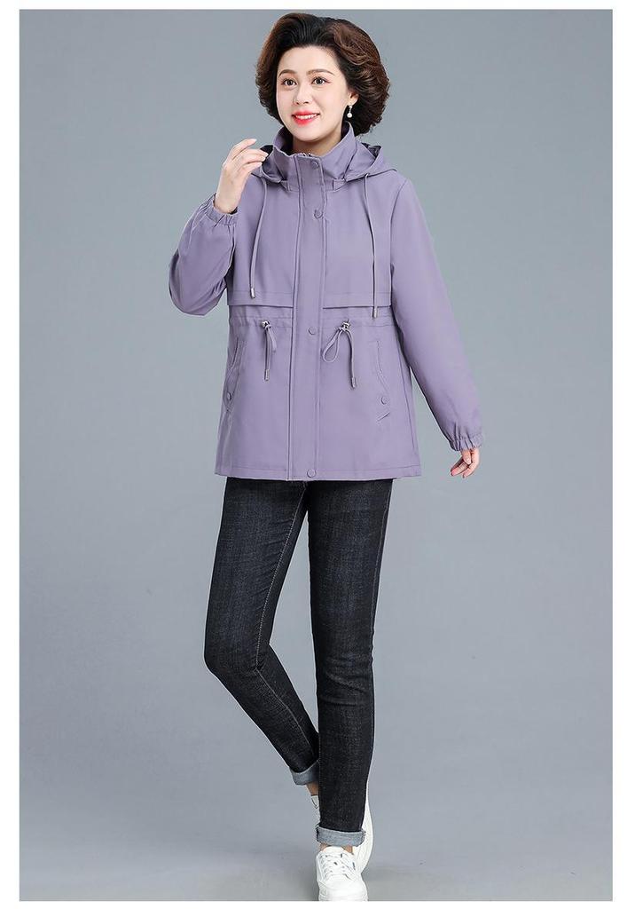 2026 Stylish Mid-Length Windbreaker Jacket for Middle-Aged and Elderly Mothers, Plus Size, Slimming, Spring/Autumn Wear