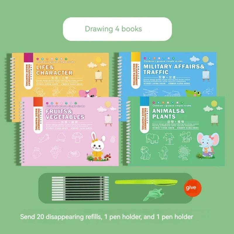 

Научитесь болеть, рисуя тетради на китайском английском языке с исчезающей чернильной ручкой, улучшайте обучение, обучая книги для детской школы