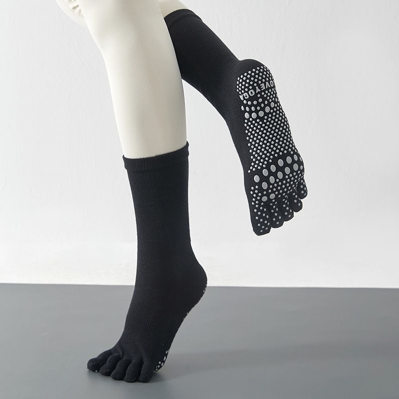 

Pilates Socks Professional Non-Slip Socks Toe Socks Knee Socks Yoga Socks Non-Slip Sports Pure Color Room Socks Four Seasons Black 1 pair of pure cotton five fingers