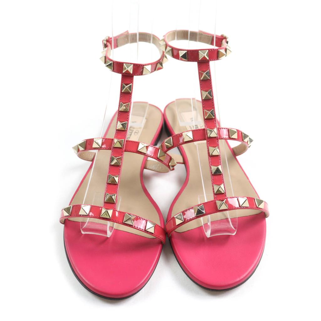 Excellent Valentino Garavani Sandals Rockstud ankle strap patent leather pink Used