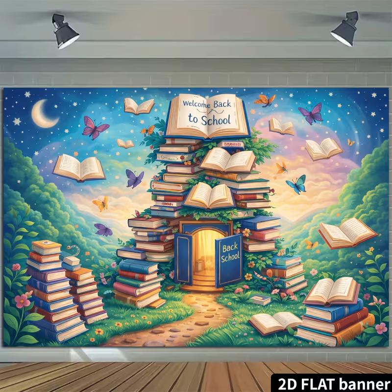 2D Whimsical Library Backdrop for Classroom and Education Events