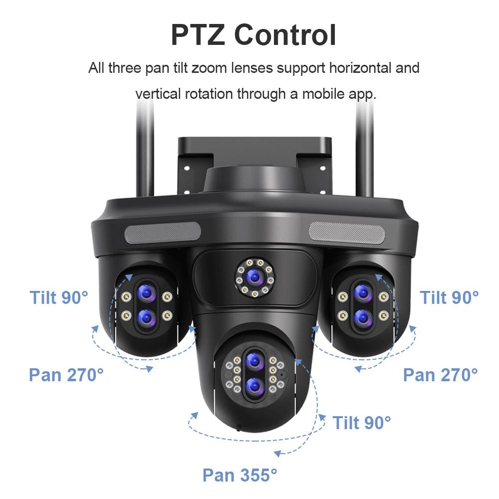 AIOOK 7 Lens 4 Screen Security Camera 30X ZOOM HD 35MP WiFi Camera Outdoor IP66 Waterproof Color Night Vision Mobile Tracking IP CCTV
