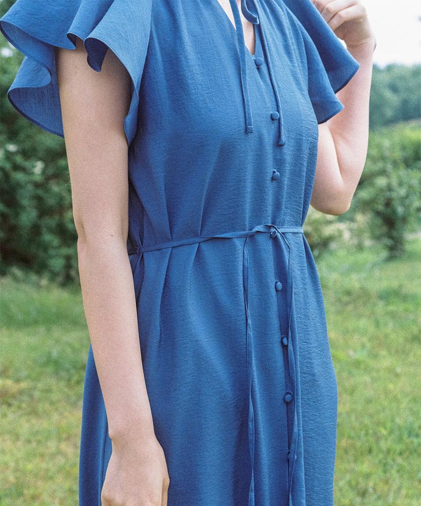 Kamdaun Sheer Long Dress - Blue