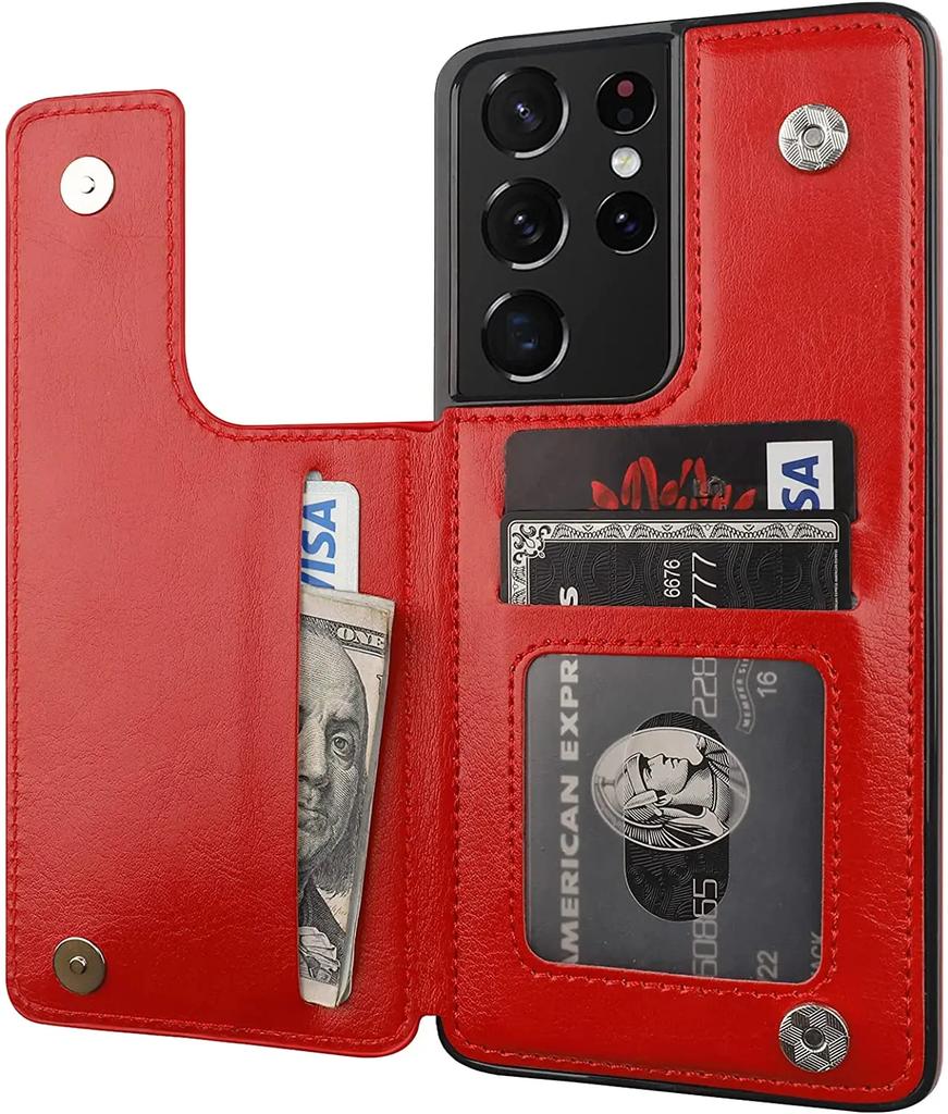 for Samsung Galaxy S21 FE S20 Note 20 Ultra Wallet Case with Card Holder PU Leather Card Slots Case Double Magnetic Clasp Cover