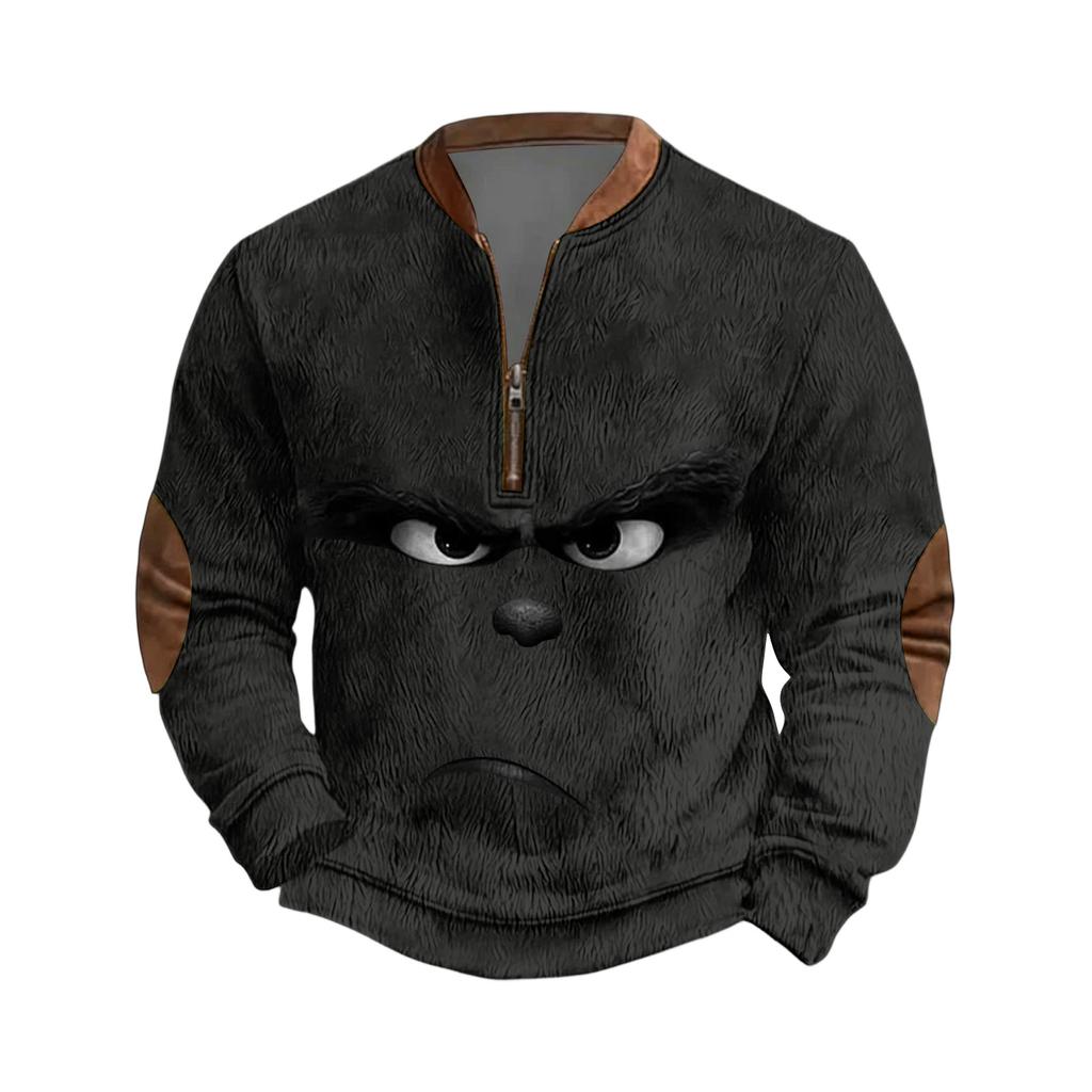 Mens Christmas Sweater Zip Up Sweatshirts Vintage Knit Graphic Sweatshirt Xmas Stand Collar Pullover