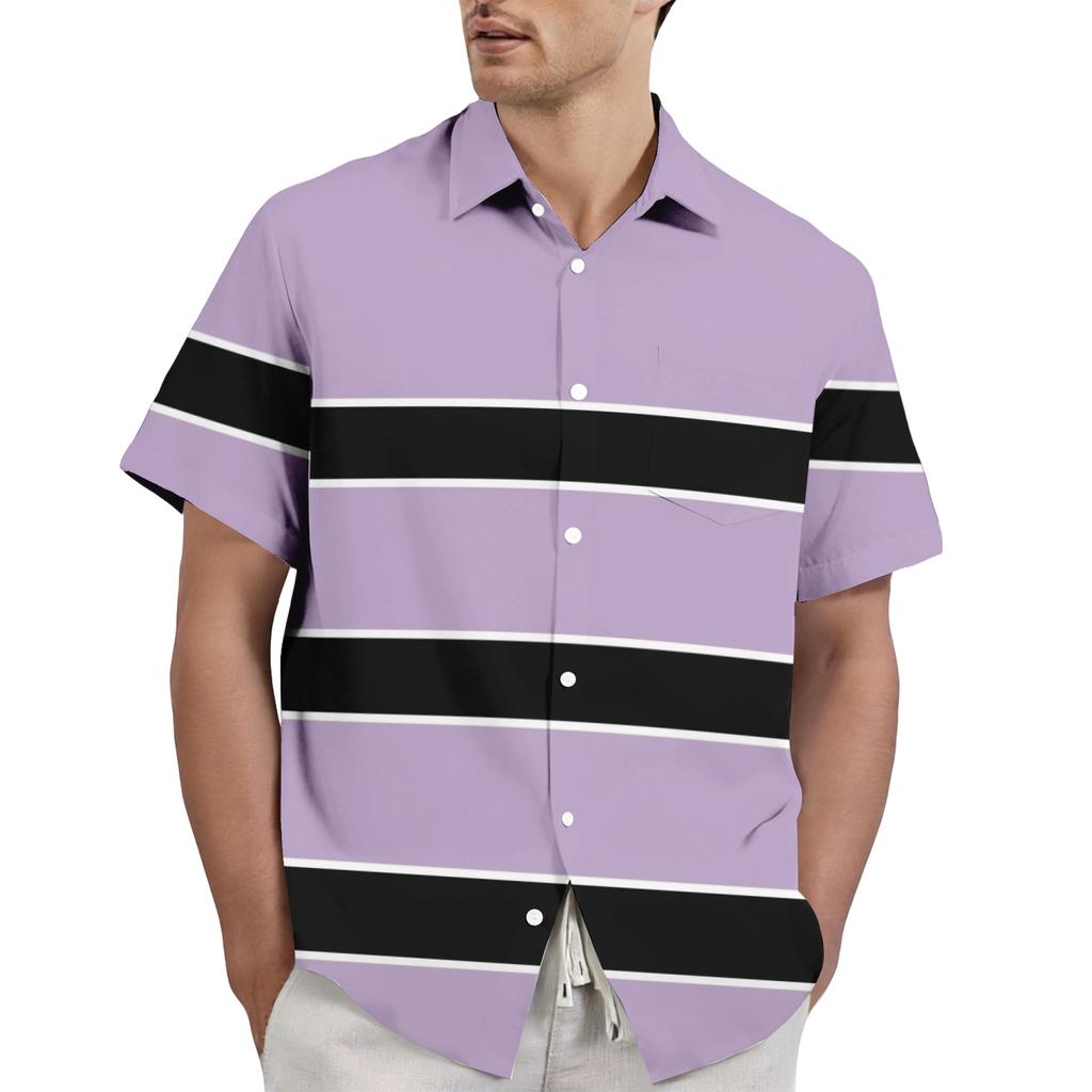 Men's casual stylish striped texture printed shirt - Men's lapel short-sleeved button-up shirt